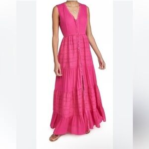 Playa Lucila Eyelet Maxi Dress Size L Resort wear Coastal. Grandma Vacation